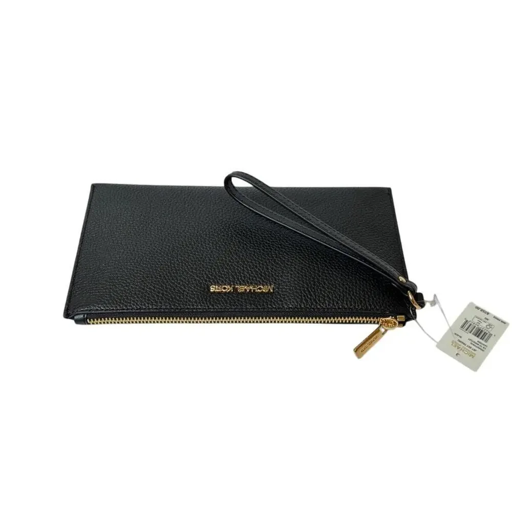 MICHAEL KORS Jet Set Large Leather Clutch Wristlet in Black New w/ Tag MSRP $258